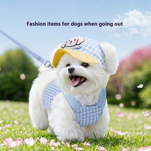 Pet Dog Cat Hat Outdoor Sunshade Anti-strangulation Hand Holding Rope Chest Strap